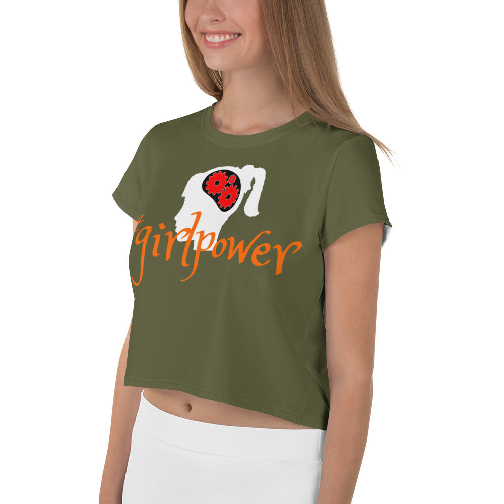 Army Green #girlpower Cropped Tees. Girls' Hashtag Art Crop Top. WickedYo.